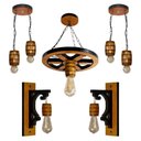 Ver imagem 1 de Kit 5 Luminárias com Arandelas e Pendentes – Modelos Barril e Roda de Carroça - Cerejeira