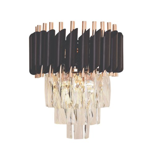 Arandela Preta e Dourada Cristal 30cm 2E14 PARIS LUZ