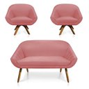 Ver imagem 1 de Kit 01 Namoradeira 02 Lugares e 02 Poltronas Giratória Giovana Suede Rosê Base Madeira Mm30 D'