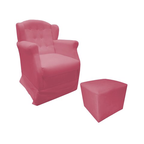 Poltrona Cadeira De Amamentação Com Balanço E Puff Manu Suede Rosa Mz Decor
