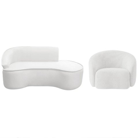 Kit Divã Recamier Orgânico Marrocos 180cm Lado Direito e 1 Poltronas Amore Bouclé Branco