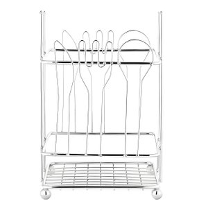 Porta Talheres Prata em Metal 15,5x10x10cm - Metal Click