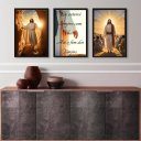 Ver imagem 1 de Kit 3 Quadros Decorativos Jesus- Eu Estarei Sempre com Vocês 45x34cm - com Vidro:madeira Preta