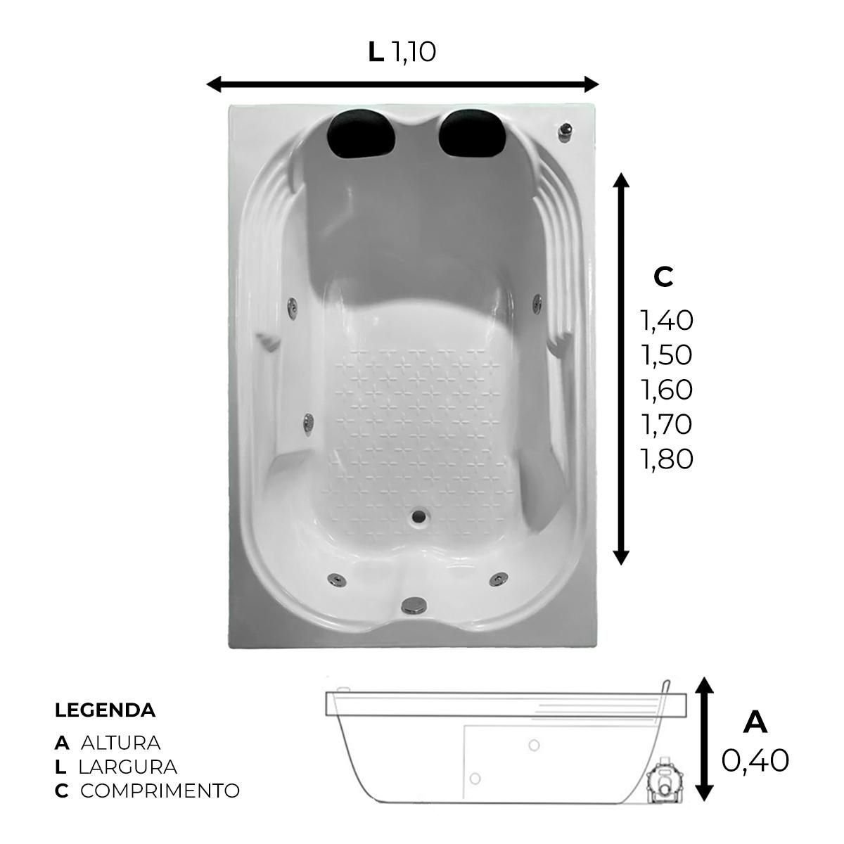 Banheira Dupla Lindóia Combate com Hidro em Acrílico - 1.70x1.10x0.40 - 127v - 3