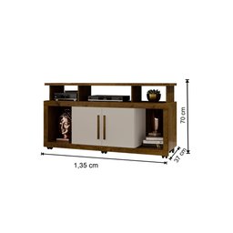 Rack Bancada Sala com Pés de Rodinha e 2 Portas Star 135x70cm Canela/off White - 3