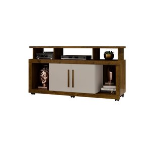 Rack Bancada Sala com Pés de Rodinha e 2 Portas Star 135x70cm Canela/off White