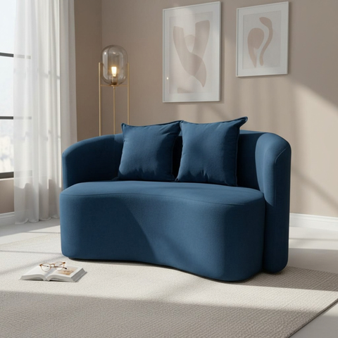 Sofá Decorativo Montreal 150cm Orgânico Bouclé Azul Marinho