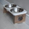 Comedouro Elevado Duplo para Cachorro Pet Mdf Colors - Inox - Branco - 1