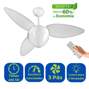 Ventilador de Teto com Controle Remoto Silencioso Inverter Ventisol