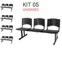 Ver imagem 3 de Kit 05 Cadeiras Longarinas Plásticas 03 Lugares - Cor Preto - Realplast - 23003