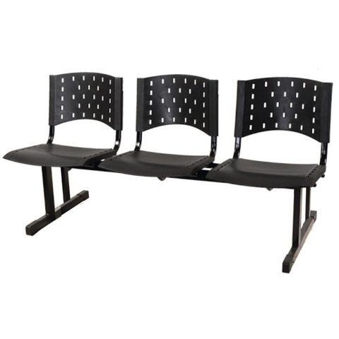 Kit 05 Cadeiras Longarinas Plásticas 03 Lugares - Cor Preto - Realplast - 23003