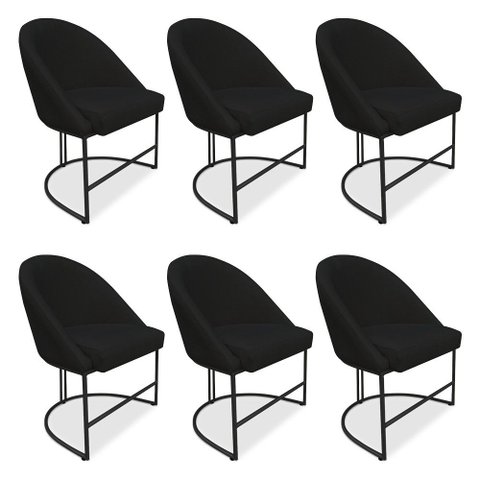 Kit 06 Cadeiras Poltrona de Jantar Bela Veludo Preto Base Metálica Industrial Preto - Pallazio
