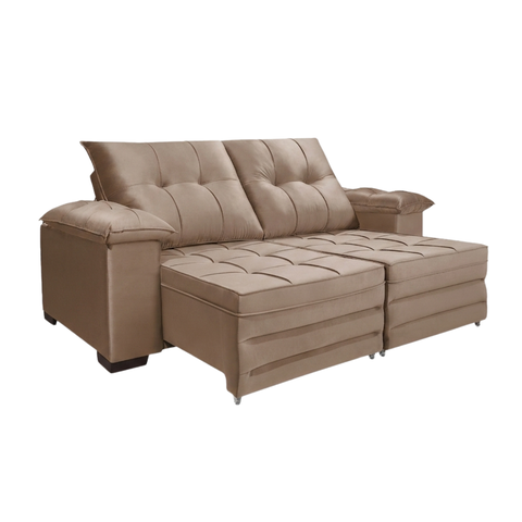Sofá Lola Retrátil e Reclinável Veludo Suede 2,30:Castor