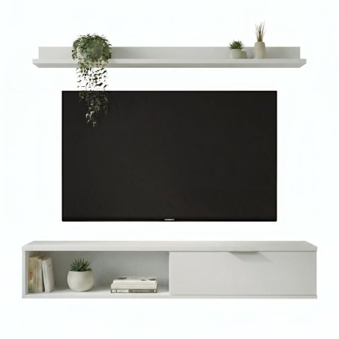 Rack TV 55 pol. Suspenso 136cm 1 Porta Lila Off White Z49 - Mpozenato