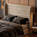 Ver imagem 2 de Cabeceira Estofada para Cama Box Casal Padrão Sasha 140cm Moderna Suede Bege - Abmaza