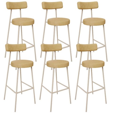Kit 06 Banquetas Alta Bar Cozinha Sala de Jantar Aço Milão Arena L02 Couríssimo Fendi - Lyam Decor