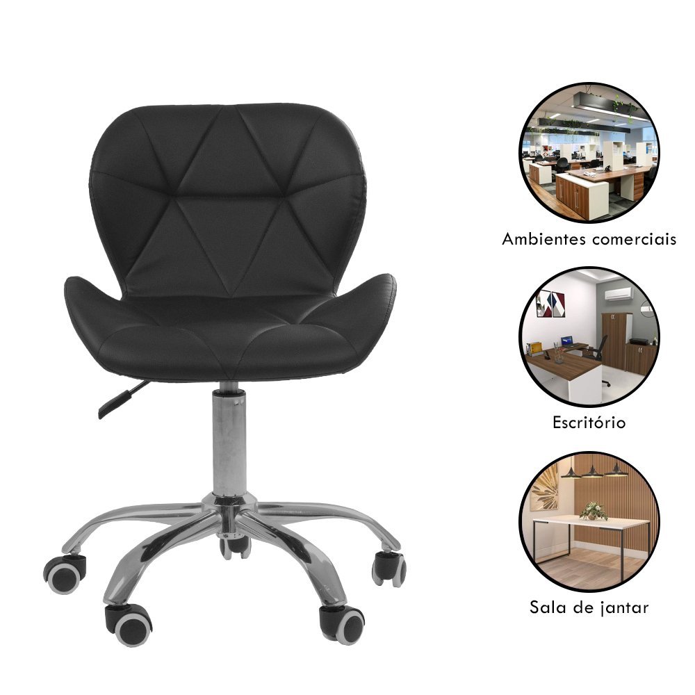 Kit 6 Cadeiras Office Eiffel Slim Ajustável Base Giratória - Preta - 2