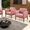 Ver imagem 2 de Kit 2 Poltronas Base de Madeira Fixa Castanho Marisa Suede Rosê - D'Rossi
