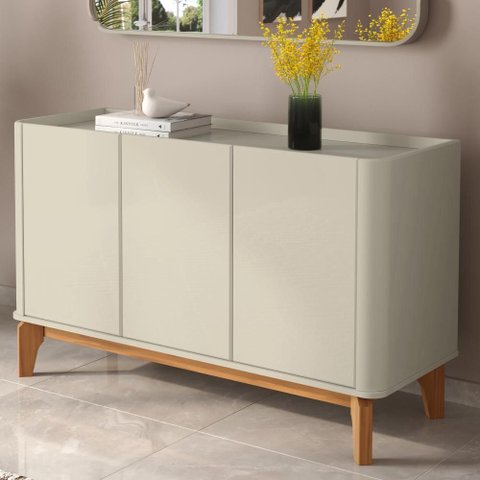 Buffet Balcão 120cm Sala com 3 Portas Flip 1.2 Patrimar Off White