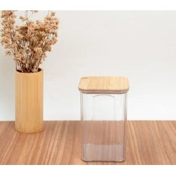 Pote Hermético 1,4l com Tampa de Bambu Transparente Quadrado - 5