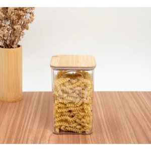 Pote Hermético 1,4l com Tampa de Bambu Transparente Quadrado