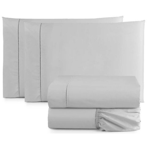 Jogo Lençol Casal Padrão 4 Peças Cama Box Ponto Palito 400 Fios Cinza