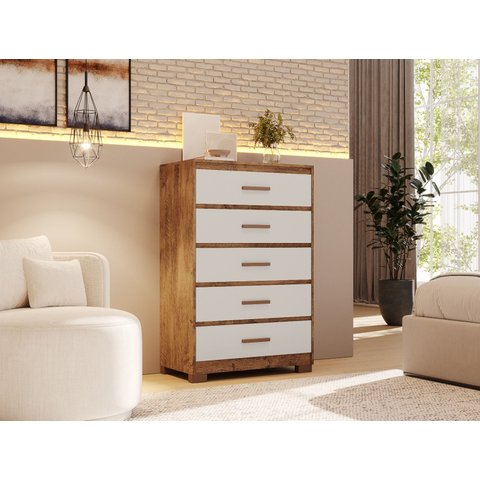 Comoda Brilhante 5 Gavetas Armário para Quarto e Sala Ipê Off White