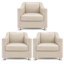 Ver imagem 1 de Kit 3 Poltronas Reforçadas Recepção Barbearia Tecido Corino Bege