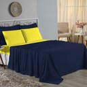 Ver imagem 1 de Jogo de Cama Casal Viúva Nobre 4 Peças Malha 100% Algodão - Azul-marinho / Amarelo