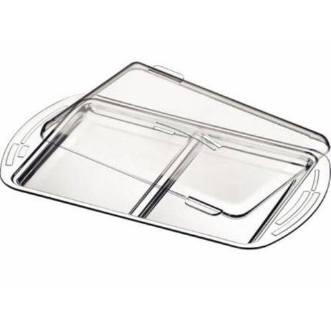 Conj. Frios 2 peças, Bandeja de Aço Inox com Polimento Brilho e Tampa de Acrílico Ciclo - Tramontina