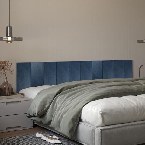 Kit 10 Placas Cabeceira Modular Estofada Autocolante King - Azul