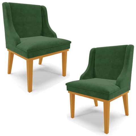 Kit 2 Cadeiras Decorativas Sala de Jantar Base Fixa de Madeira Firenze Suede Verde/Castanho G19 - Gr