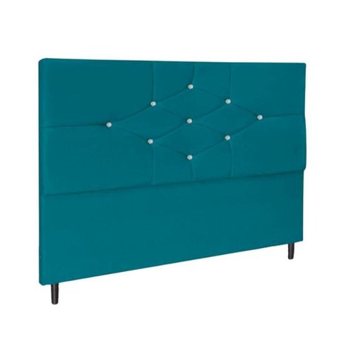 Cabeceira Estofada Cama 140 Cm Virgínia Suede Azul Tiffany