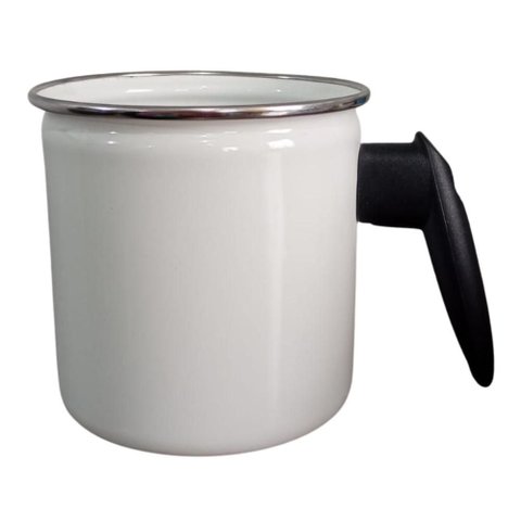 Caneca Leiteira Branca Esmaltada 1,25 Litros Cabo Baquelite