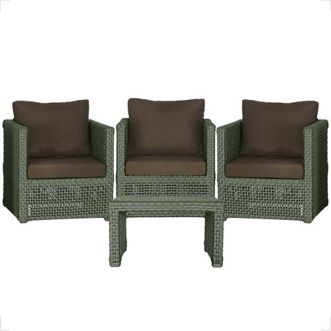 Mesa Centro e 3 Poltronas Madri Corda Náutica Estofado 9 Trama Original