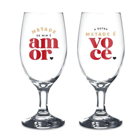 Taça de Vidro C- Frases - 385ml - Brasfoot - Metade de Mim e Voce