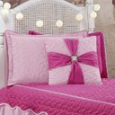 Ver imagem 2 de Colcha Solteiro Laura Lacinhos Quarto Meninas Tecido Micro Fibra Matelado 5 Peças - Pink e Rosa