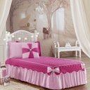 Ver imagem 1 de Colcha Solteiro Laura Lacinhos Quarto Meninas Tecido Micro Fibra Matelado 5 Peças - Pink e Rosa