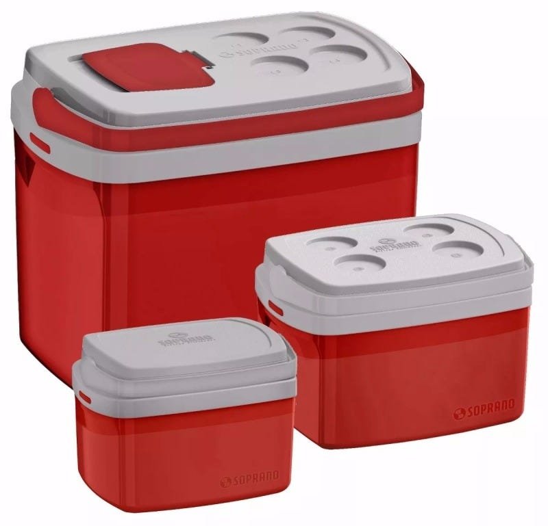 Kit 3 Caixa Térmica 32, 12, 5 L Vermelha Cooler - Soprano - 1