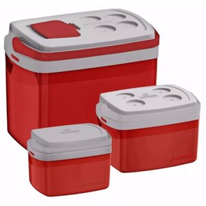 Kit 3 Caixa Térmica 32, 12, 5 L Vermelha Cooler - Soprano