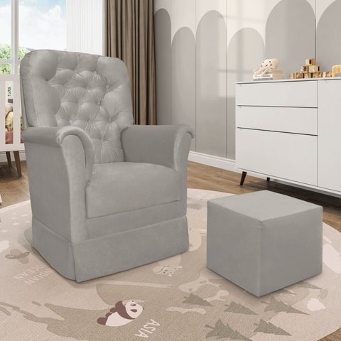 Poltrona de Amamentação com Balanço e Puff Angelin Suede P02 - D’Rossi