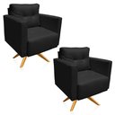 Ver imagem 1 de Poltrona Sala Decorativa Kit 2 Livia Giratória Madeira Sintético Preto M11 - D’Rossi