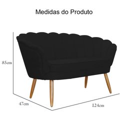 Namoradeira Sofá Pétala 2 lugares Suede Preto  Visalar Móveis - 4