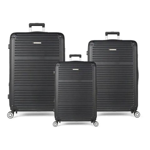 Kit Mala Polo King - Conjunto com 3 Peças Cor Preta - Material Abs - Rodinhas 360º Luxcell