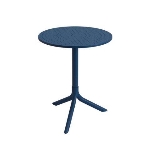 Mesa Livy Aurah Redonda Tampo em Polipropileno Estrutura em Alumínio Azul Petróleo Plaxmetal 60cm