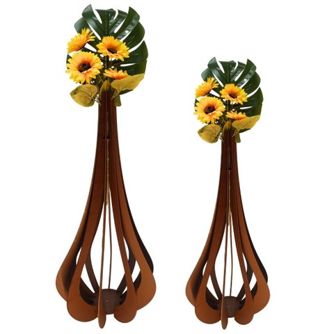 Vaso de Chão Decorativo Grande Mdf Ibiza:marrom/kit com 2 - 90x42cm e 60x30cm