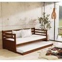 Ver imagem 2 de Sofá Cama Solteiro Madeira Maciça Vintage Enjoy + Brinde Prateleira Rústica Retrô Reforçada Castanho