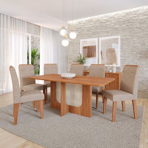 Sala de Jantar 6 Lugares 160 cm Hazel Cinamomo/Linho Bege - Panorama Móveis
