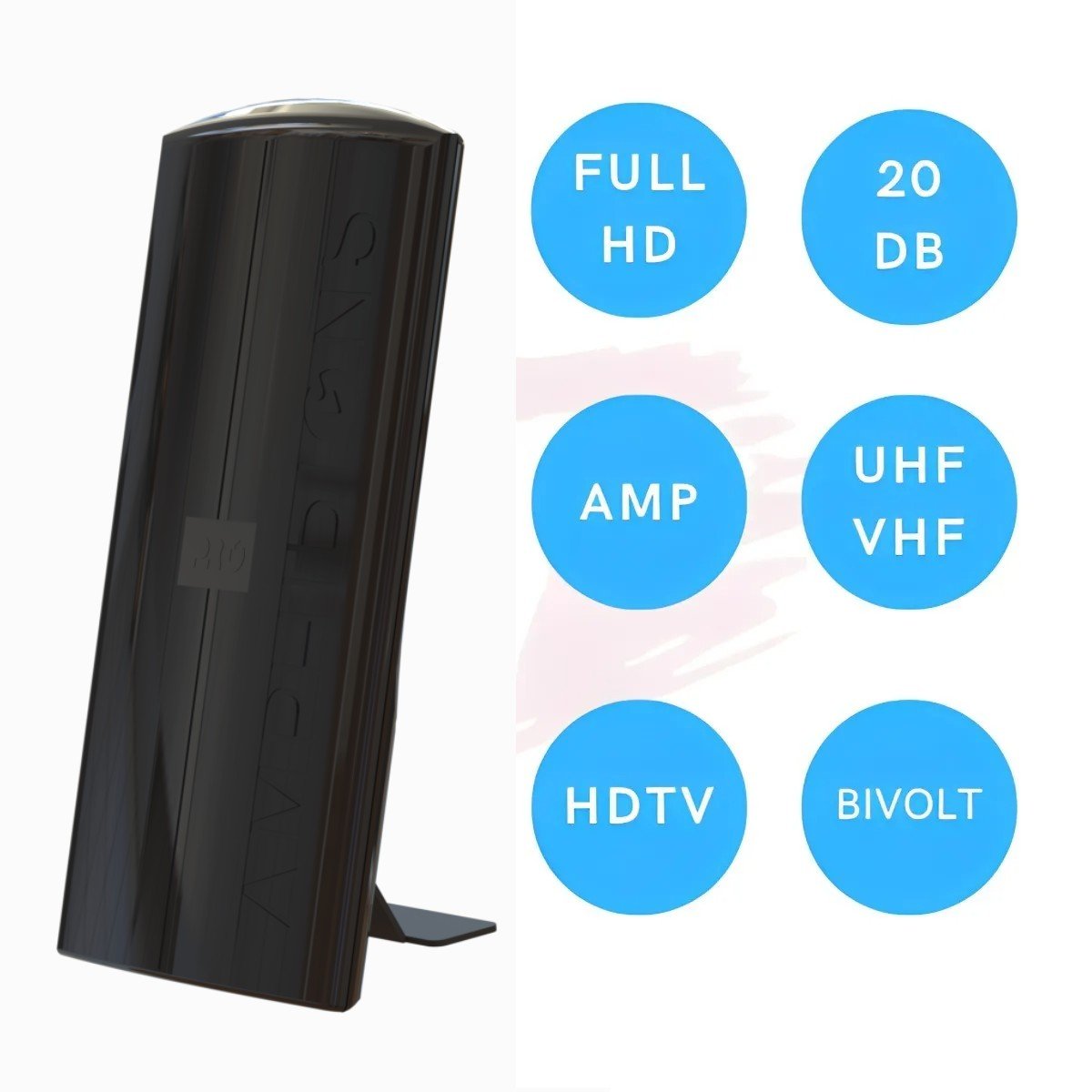 Antena Tv Digital Interna Amplificada Hdtv Vhf Uhf Full Hd Amphibions PROHD-2000A Proeletronic Bivol - 3
