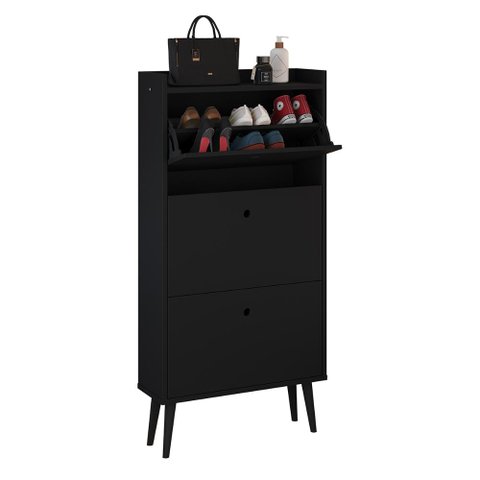Sapateira Retrô 3 Gavetas Basculantes Dark - Preto - Rpm Móveis